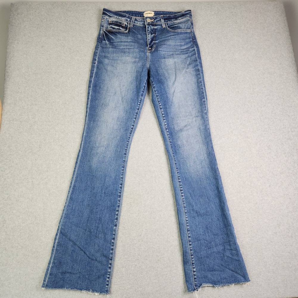 L'AGENCE Jeans Womens 29 Blue Denim High Rise Medium Wash Straight Leg Raw Hem